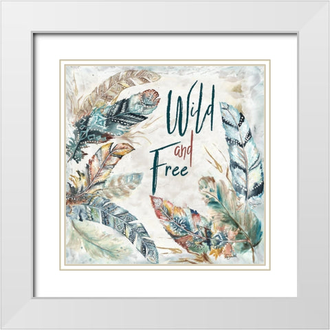 Tribal Feathers Square II White Modern Wood Framed Art Print with Double Matting by Tre Sorelle Studios