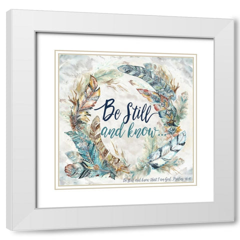 Tribal Feathers Wreath I White Modern Wood Framed Art Print with Double Matting by Tre Sorelle Studios