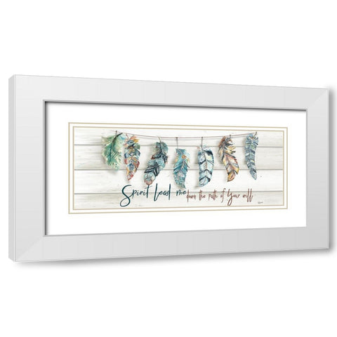 Tribal Feathers Sign White Modern Wood Framed Art Print with Double Matting by Tre Sorelle Studios