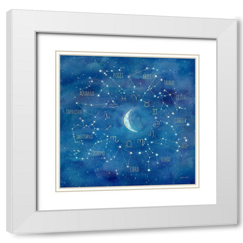 Star Sign with Moon Square White Modern Wood Framed Art Print with Double Matting by Coulter, Cynthia