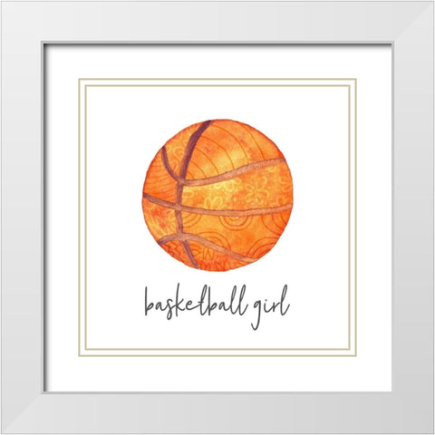 Sports Girl Basketball White Modern Wood Framed Art Print with Double Matting by Noonday Design