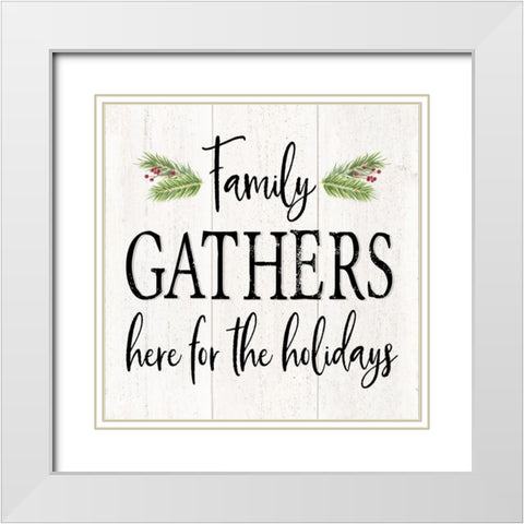 Peaceful Christmas I-Family Gathers black text White Modern Wood Framed Art Print with Double Matting by Reed, Tara