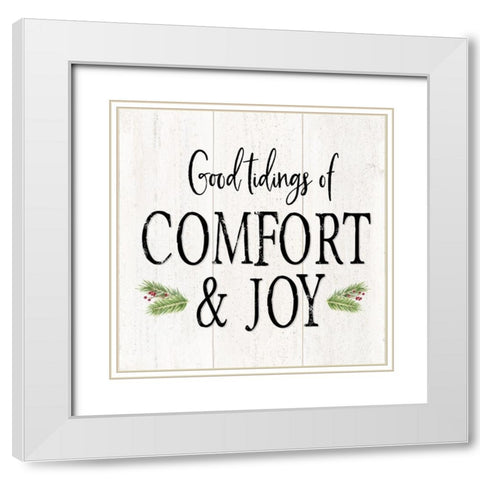 Peaceful Christmas II-Comfort and Joy black text White Modern Wood Framed Art Print with Double Matting by Reed, Tara