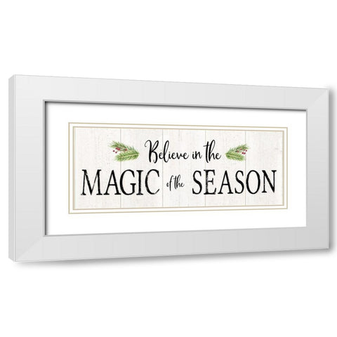 Peaceful Christmas-Magic of the Season horiz black text White Modern Wood Framed Art Print with Double Matting by Reed, Tara