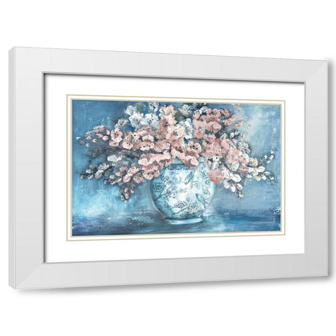 Cherry Blossoms in Chinoiserie Ginger Jar White Modern Wood Framed Art Print with Double Matting by Tre Sorelle Studios