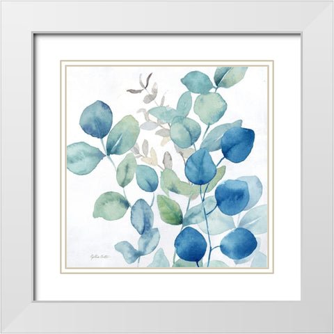 Eucalyptus Leaves Navy II White Modern Wood Framed Art Print with Double Matting by Coulter, Cynthia