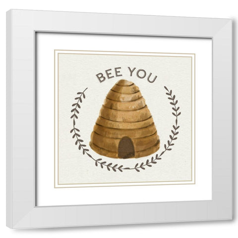 Bee Hive IV-Bee You White Modern Wood Framed Art Print with Double Matting by Bannarot