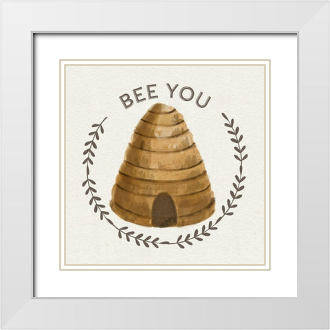 Bee Hive IV-Bee You White Modern Wood Framed Art Print with Double Matting by Bannarot