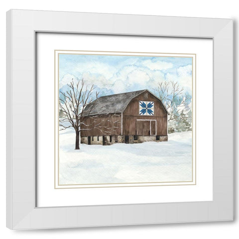Winter Barn Quilt III White Modern Wood Framed Art Print with Double Matting by Reed, Tara