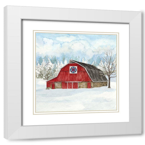Winter Barn Quilt IV White Modern Wood Framed Art Print with Double Matting by Reed, Tara