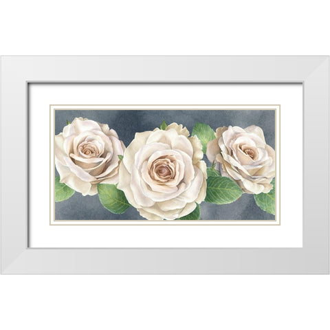 Ivory  Roses on gray landscape I White Modern Wood Framed Art Print with Double Matting by Wilson, Kelsey