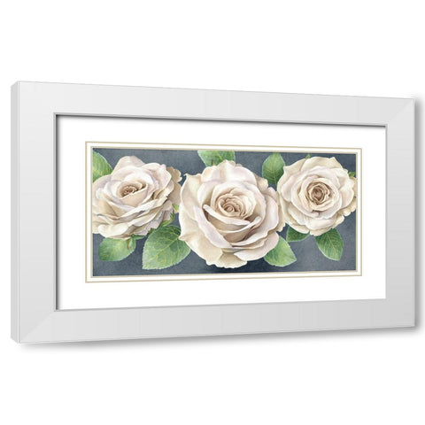 Ivory  Roses on gray landscape II White Modern Wood Framed Art Print with Double Matting by Wilson, Kelsey