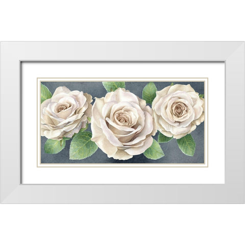 Ivory  Roses on gray landscape II White Modern Wood Framed Art Print with Double Matting by Wilson, Kelsey