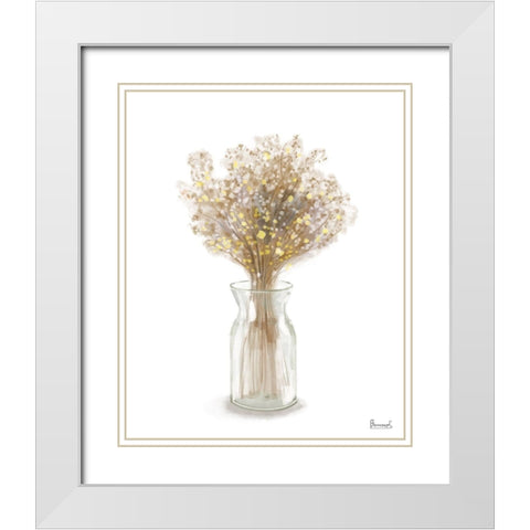 Dried Flower yellow II White Modern Wood Framed Art Print with Double Matting by Bannarot