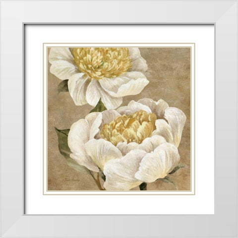Up Close Cream Peony White Modern Wood Framed Art Print with Double Matting by Gladding, Pamela