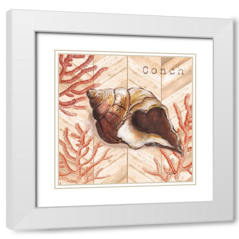 Chevron Shells Coral I White Modern Wood Framed Art Print with Double Matting by Tre Sorelle Studios