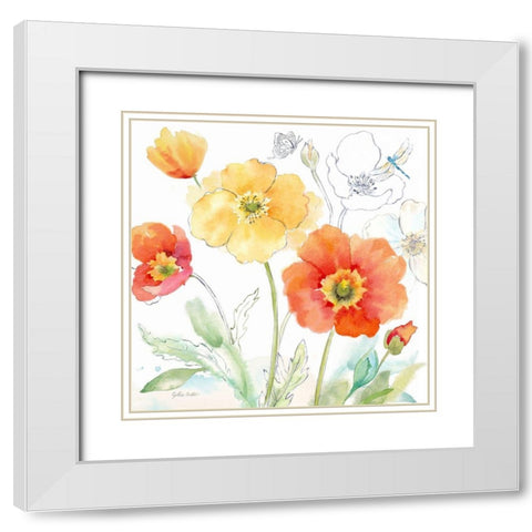 Happy Poppies IV White Modern Wood Framed Art Print with Double Matting by Coulter, Cynthia