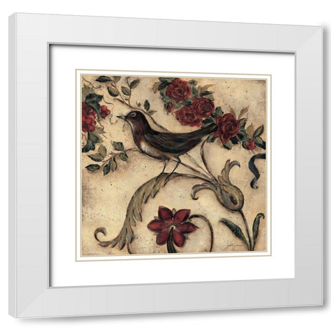 Crimson Song Bird 2 White Modern Wood Framed Art Print with Double Matting by Lehman, Laurel