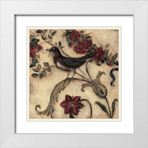 Crimson Song Bird 2 White Modern Wood Framed Art Print with Double Matting by Lehman, Laurel