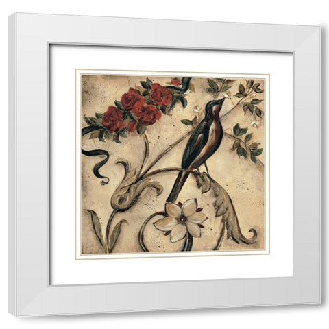 Crimson Song Bird 1 White Modern Wood Framed Art Print with Double Matting by Lehman, Laurel