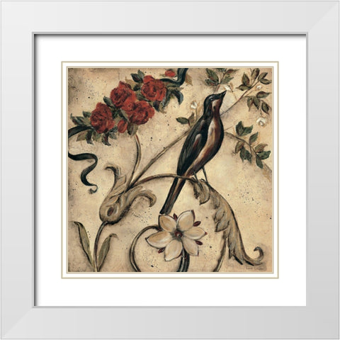 Crimson Song Bird 1 White Modern Wood Framed Art Print with Double Matting by Lehman, Laurel