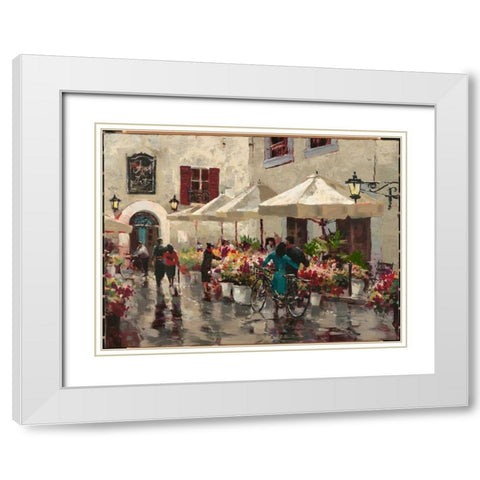Paris Street Scene White Modern Wood Framed Art Print with Double Matting by Heighton, Brent