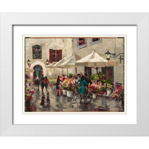 Paris Street Scene White Modern Wood Framed Art Print with Double Matting by Heighton, Brent