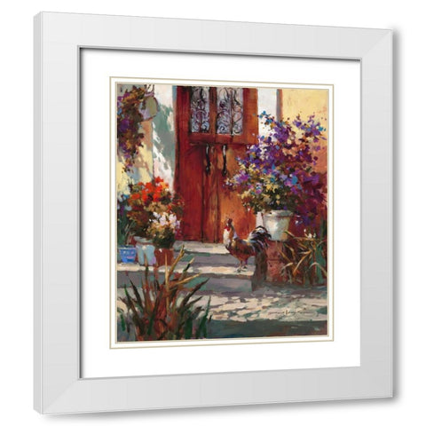 Cottage Rooster White Modern Wood Framed Art Print with Double Matting by Heighton, Brent