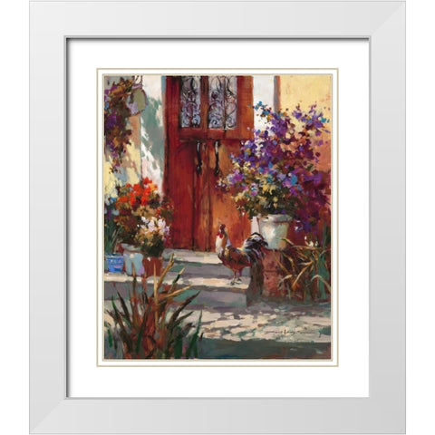 Cottage Rooster White Modern Wood Framed Art Print with Double Matting by Heighton, Brent