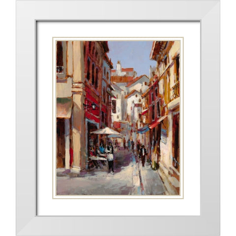 Afternoon In The Cafe White Modern Wood Framed Art Print with Double Matting by Heighton, Brent