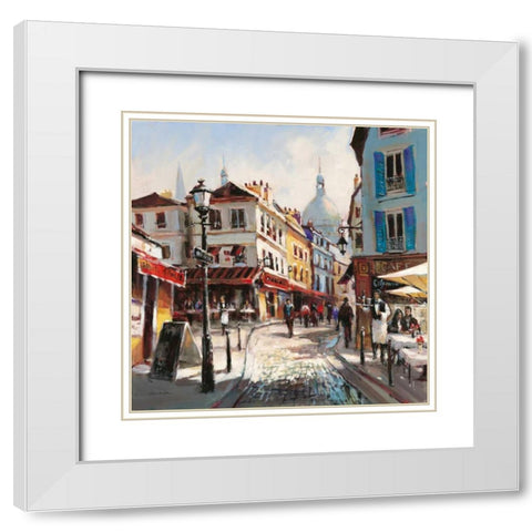Cafe Stroll White Modern Wood Framed Art Print with Double Matting by Heighton, Brent