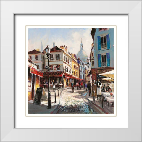 Cafe Stroll White Modern Wood Framed Art Print with Double Matting by Heighton, Brent