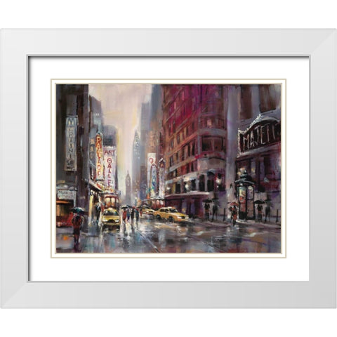 Manhattan Rain White Modern Wood Framed Art Print with Double Matting by Heighton, Brent