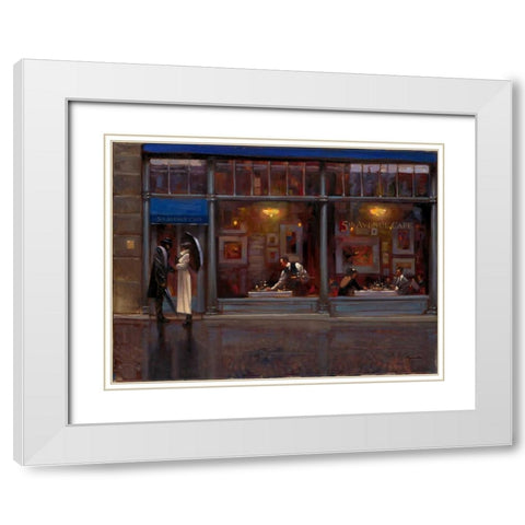 Fifth Avenue Cafe 1  White Modern Wood Framed Art Print with Double Matting by Lynch, Brent
