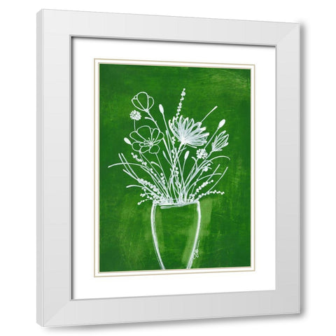 Emerald Bouquet White Modern Wood Framed Art Print with Double Matting by Loco, Filippo