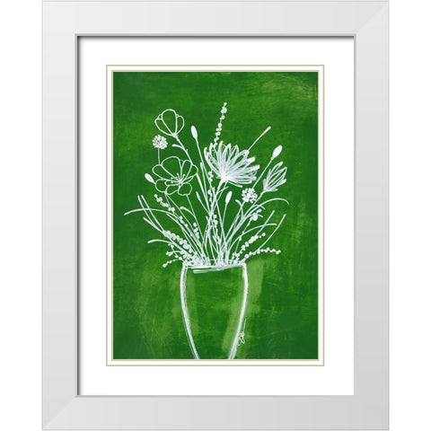 Emerald Bouquet White Modern Wood Framed Art Print with Double Matting by Loco, Filippo
