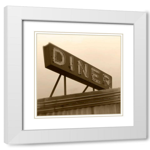 Diner Sign White Modern Wood Framed Art Print with Double Matting by Robertson, Walter