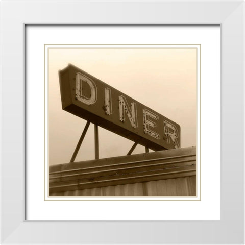 Diner Sign White Modern Wood Framed Art Print with Double Matting by Robertson, Walter