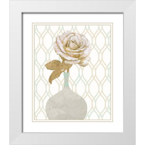 Gilded Rose 1 White Modern Wood Framed Art Print with Double Matting by Zheng, James