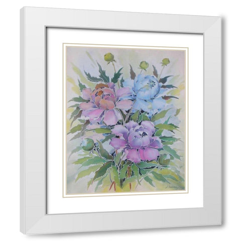 Soft Floral White Modern Wood Framed Art Print with Double Matting by Mayskaya, Alisa