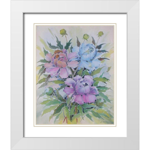 Soft Floral White Modern Wood Framed Art Print with Double Matting by Mayskaya, Alisa