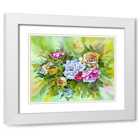 Roses White Modern Wood Framed Art Print with Double Matting by Mayskaya, Alisa