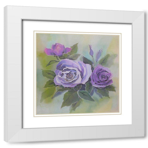 Purple roses White Modern Wood Framed Art Print with Double Matting by Mayskaya, Alisa