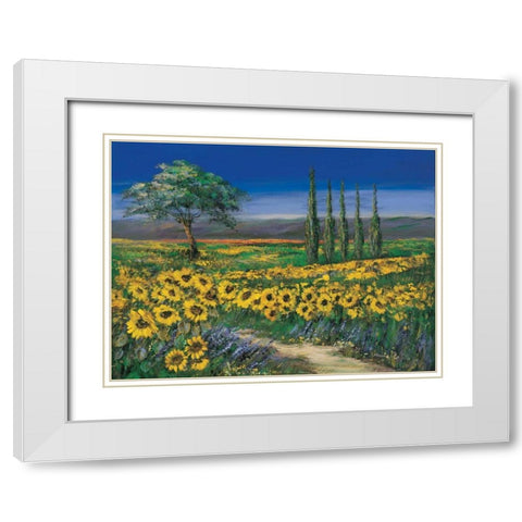 Field of sunflowers White Modern Wood Framed Art Print with Double Matting by Paleta, Anna