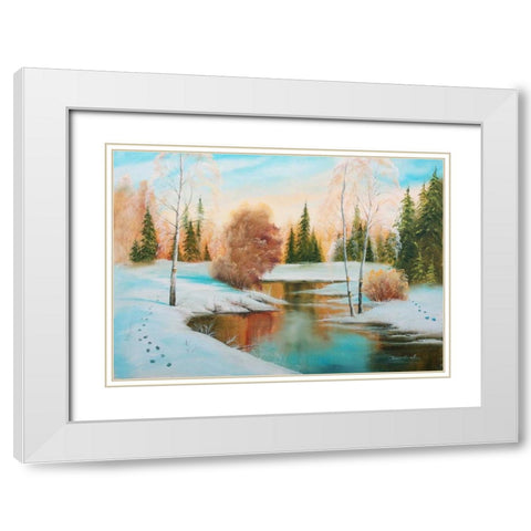 Oil forestlake I White Modern Wood Framed Art Print with Double Matting by Natalia, Gusak