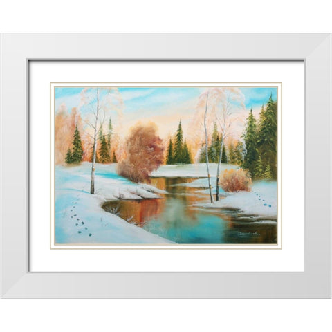 Oil forestlake I White Modern Wood Framed Art Print with Double Matting by Natalia, Gusak