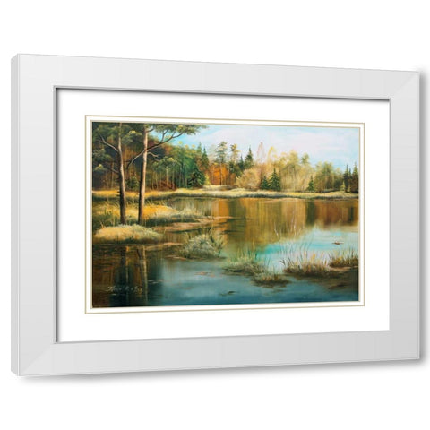 Oil forestlake II White Modern Wood Framed Art Print with Double Matting by Natalia, Gusak