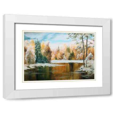 Oil forestlake III White Modern Wood Framed Art Print with Double Matting by Natalia, Gusak