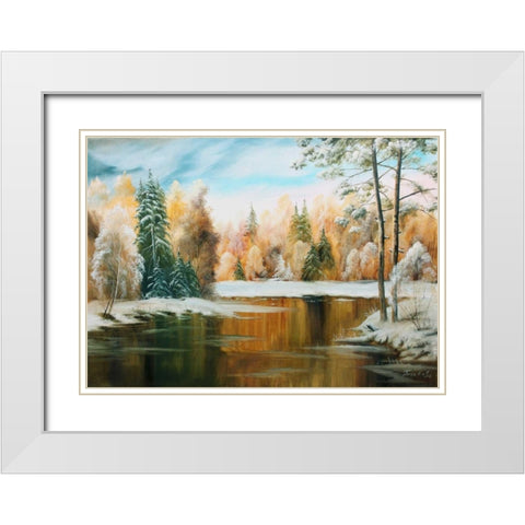 Oil forestlake III White Modern Wood Framed Art Print with Double Matting by Natalia, Gusak