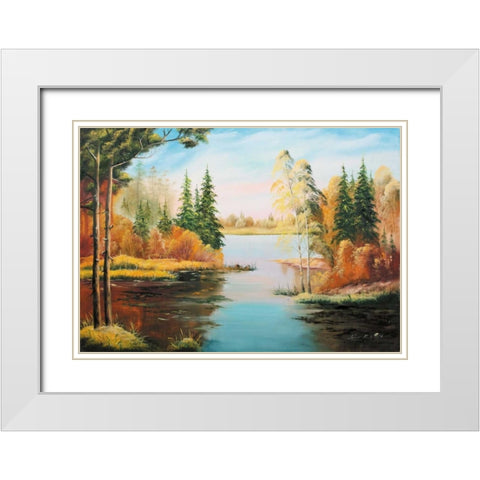Oil forestlake IV White Modern Wood Framed Art Print with Double Matting by Natalia, Gusak